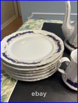 21pc Mitterteich Bavaria Cobalt Blue Gold Trim Coffee Tea Pot Desert Serving Set 21pc Mitterteich Bavaria Cobalt Blue Gold Trim Coffee Tea Pot Desert Serving Set