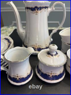 21pc Mitterteich Bavaria Cobalt Blue Gold Trim Coffee Tea Pot Desert Serving Set 21pc Mitterteich Bavaria Cobalt Blue Gold Trim Coffee Tea Pot Desert Serving Set