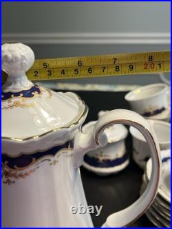21pc Mitterteich Bavaria Cobalt Blue Gold Trim Coffee Tea Pot Desert Serving Set 21pc Mitterteich Bavaria Cobalt Blue Gold Trim Coffee Tea Pot Desert Serving Set