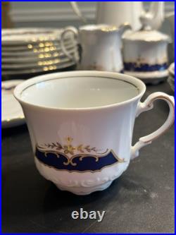 21pc Mitterteich Bavaria Cobalt Blue Gold Trim Coffee Tea Pot Desert Serving Set 21pc Mitterteich Bavaria Cobalt Blue Gold Trim Coffee Tea Pot Desert Serving Set