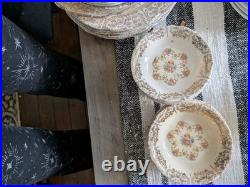 22k Gold Ivory Porcelain Set by Sebring China Made In USA Large Lot