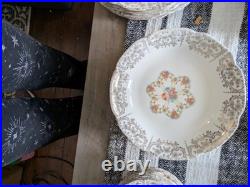 22k Gold Ivory Porcelain Set by Sebring China Made In USA Large Lot