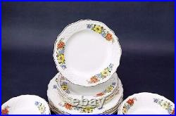 26 Pc ADAM ANTIQUE STEUBENVILLE Service for 6+ Gilded Edge Porcelain FLORAL