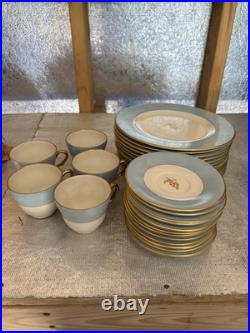 29 Piece Vintage Pickard China Ravenswood Service Light Blue And Gold Grape