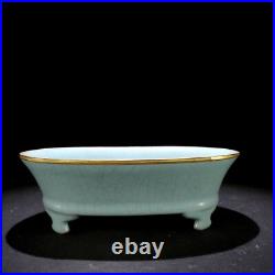 2.5old China Porcelain Song ru kiln gold-plated narcissus basin