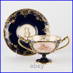 2 ½ Footed Cup & Saucer, Cobalt & Gold with Hand Painted Putti, Ambrosius Lamm X