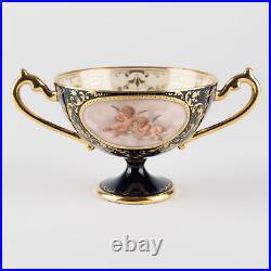 2 ½ Footed Cup & Saucer, Cobalt & Gold with Hand Painted Putti, Ambrosius Lamm X