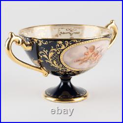 2 ½ Footed Cup & Saucer, Cobalt & Gold with Hand Painted Putti, Ambrosius Lamm X