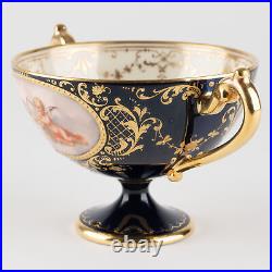 2 ½ Footed Cup & Saucer, Cobalt & Gold with Hand Painted Putti, Ambrosius Lamm X