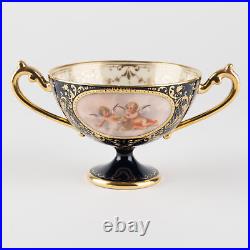 2 ½ Footed Cup & Saucer, Cobalt & Gold with Hand Painted Putti, Ambrosius Lamm X