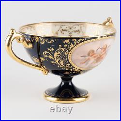 2 ½ Footed Cup & Saucer, Cobalt & Gold with Hand Painted Putti, Ambrosius Lamm X