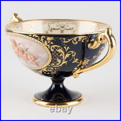 2 ½ Footed Cup & Saucer, Cobalt & Gold with Hand Painted Putti, Ambrosius Lamm X