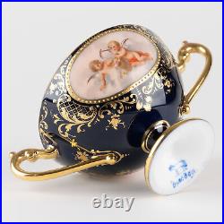 2 ½ Footed Cup & Saucer, Cobalt & Gold with Hand Painted Putti, Ambrosius Lamm X