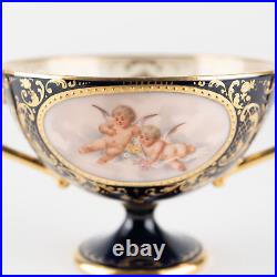 2 ½ Footed Cup & Saucer, Cobalt & Gold with Hand Painted Putti, Ambrosius Lamm X