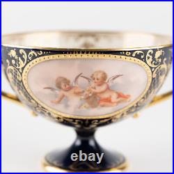 2 ½ Footed Cup & Saucer, Cobalt & Gold with Hand Painted Putti, Ambrosius Lamm X