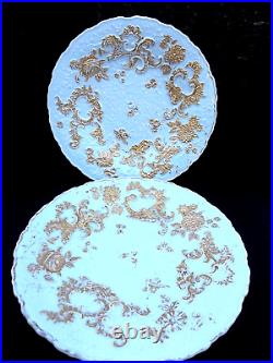 2 MEISSEN PORCELAIN PLATES GOLD GILT FLORAL With SCROLLS GOLD & WHITE