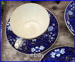 30 Pcs Antique Copeland 19th C Porcelain Prunus W Cracked Ice Cobalt Blue W Gold
