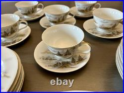 36 Pc Kutani China Japan HP Mountain Scene Gold White Dinner Set