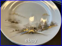 36 Pc Kutani China Japan HP Mountain Scene Gold White Dinner Set