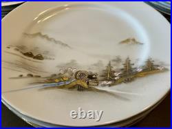 36 Pc Kutani China Japan HP Mountain Scene Gold White Dinner Set