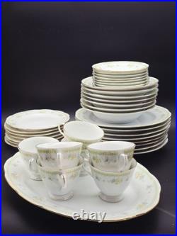 38 Pcs PORCELAIN FINE CHINA GOLD RIM OVAL PLATE DINNERWARE Vintage Excellent Co