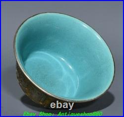 3.6''Qing Qianlong Marked Famille Rose Porcelain Gold Beast Face Cup Mug Teacup