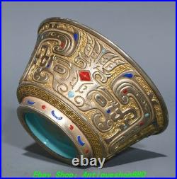 3.6''Qing Qianlong Marked Famille Rose Porcelain Gold Beast Face Cup Mug Teacup