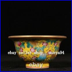 3.7 Yongzheng Marked Colour Enamel Porcelain Gilt Melons Fruits Cup Goblet Pair