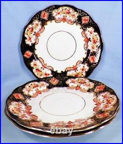 3 Royal Albert Heirloom Dessert Plates Crown China 4534 Blue Gold Rust Flowers