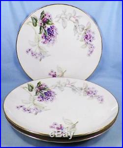 3 Sone China Lilac Dinner Plates Porcelain Gold Trim Purple Lilacs Vintage Japan