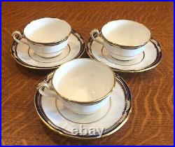 3 Spode China Chancellor Cobalt Blue Gold Trim Coffee Cups And Saucer Plates