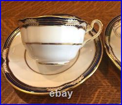 3 Spode China Chancellor Cobalt Blue Gold Trim Coffee Cups And Saucer Plates