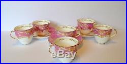 3 Trios Antique English Porcelain China Pink Gold Bow Cups & Saucers
