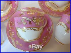 3 Trios Antique English Porcelain China Pink Gold Bow Cups & Saucers
