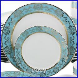 40 Piece Fine Porcelain Blue and Gold Dinnerware Set