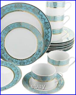 40 Piece Fine Porcelain Blue and Gold Dinnerware Set