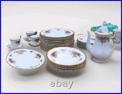 44 PC Fine Porcelain China Vintage Designer Pink Rose Floral Pattern Gold Foil 44 PC Fine Porcelain China Vintage Designer Pink Rose Floral Pattern Gold Foil