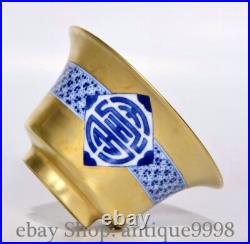 4.1'' Qing Qianlong Blue White Porcelain Gold Gilt Blessing Bowl Bowls Set 4.1'' Qing Qianlong Blue White Porcelain Gold Gilt Blessing Bowl Bowls Set