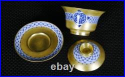 4.1''Qing Qianlong Marked Blue White Porcelain Gold Fu Tea Cup Mug Teacup Set