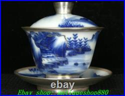 4.4''Qing Qianlong Blue White Porcelain Gold landscape Cup Mug Teacup Pair 4.4''Qing Qianlong Blue White Porcelain Gold landscape Cup Mug Teacup Pair