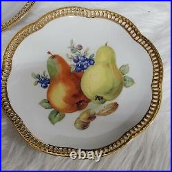 4-7 1/2, 1-11 Vintage Bavaria Schumann Germany Fruit Plates Gold Reticulated