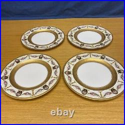 4 Black Knight Floral & Gold Encrusted 10 1/2 Porcelain Cabinet Dinner Plates