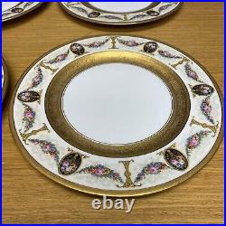 4 Black Knight Floral & Gold Encrusted 10 1/2 Porcelain Cabinet Dinner Plates