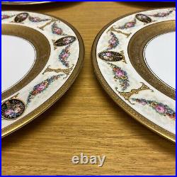 4 Black Knight Floral & Gold Encrusted 10 1/2 Porcelain Cabinet Dinner Plates