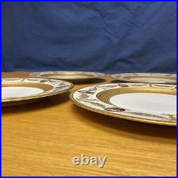 4 Black Knight Floral & Gold Encrusted 10 1/2 Porcelain Cabinet Dinner Plates