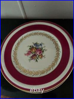 4 French Fine China Limoges La Cloche 8.5 Plates Rasberry and Gold