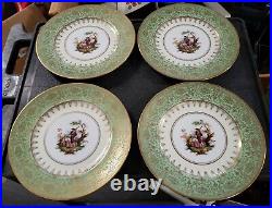 (4) Hutschenreuther Selb Bavaria Dinner Plates 24k Coin Gold & Green China 10.5