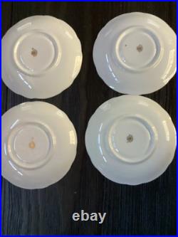 4 Vintage Coalport Sky Blue & Gold Footed Teacup & Saucer Set Fine Bone China