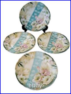 4 Vintage Three Crown China Gold Floral Hand Painted Plate 7 1/2 Diameter