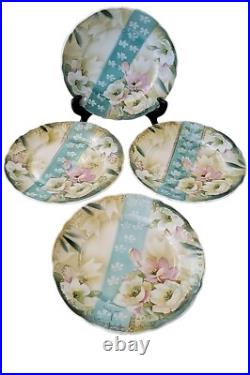 4 Vintage Three Crown China Gold Floral Hand Painted Plate 7 1/2 Diameter